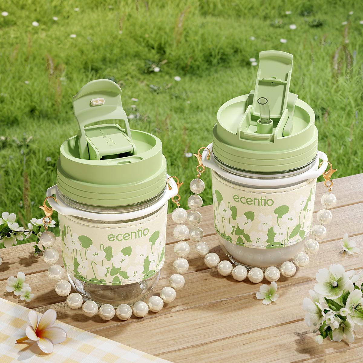 ecentio “Green Whispers” tumblers Botol Minum Pearl Glass 350ML - ecentio