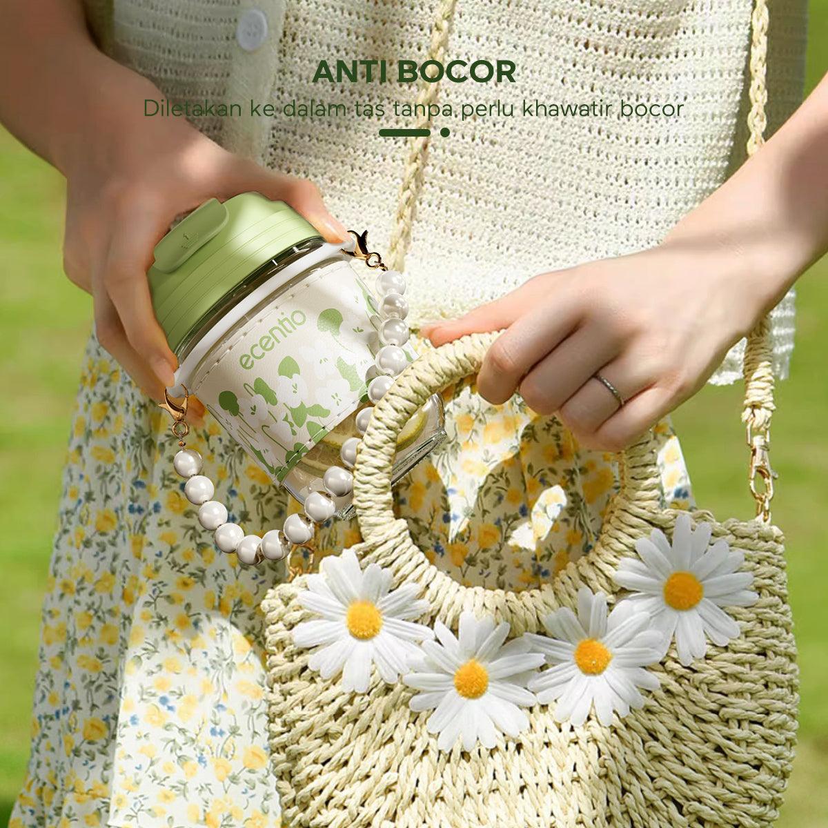 ecentio “Green Whispers” tumblers Botol Minum Pearl Glass 350ML - ecentio