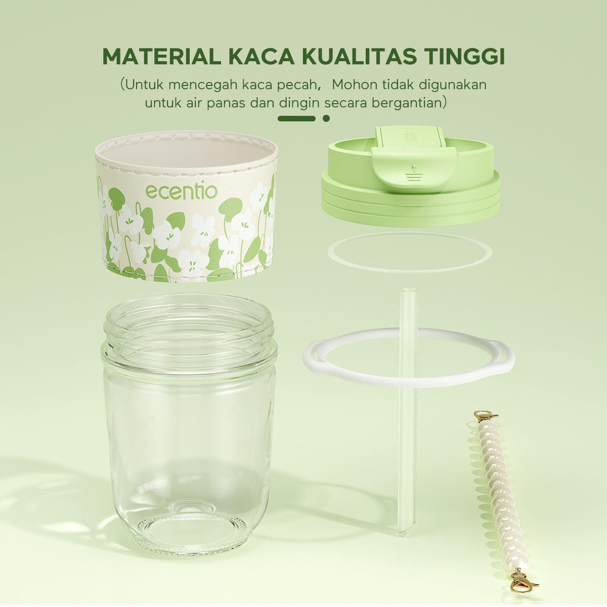 ecentio “Green Whispers” tumblers Botol Minum Pearl Glass 350ML - ecentio