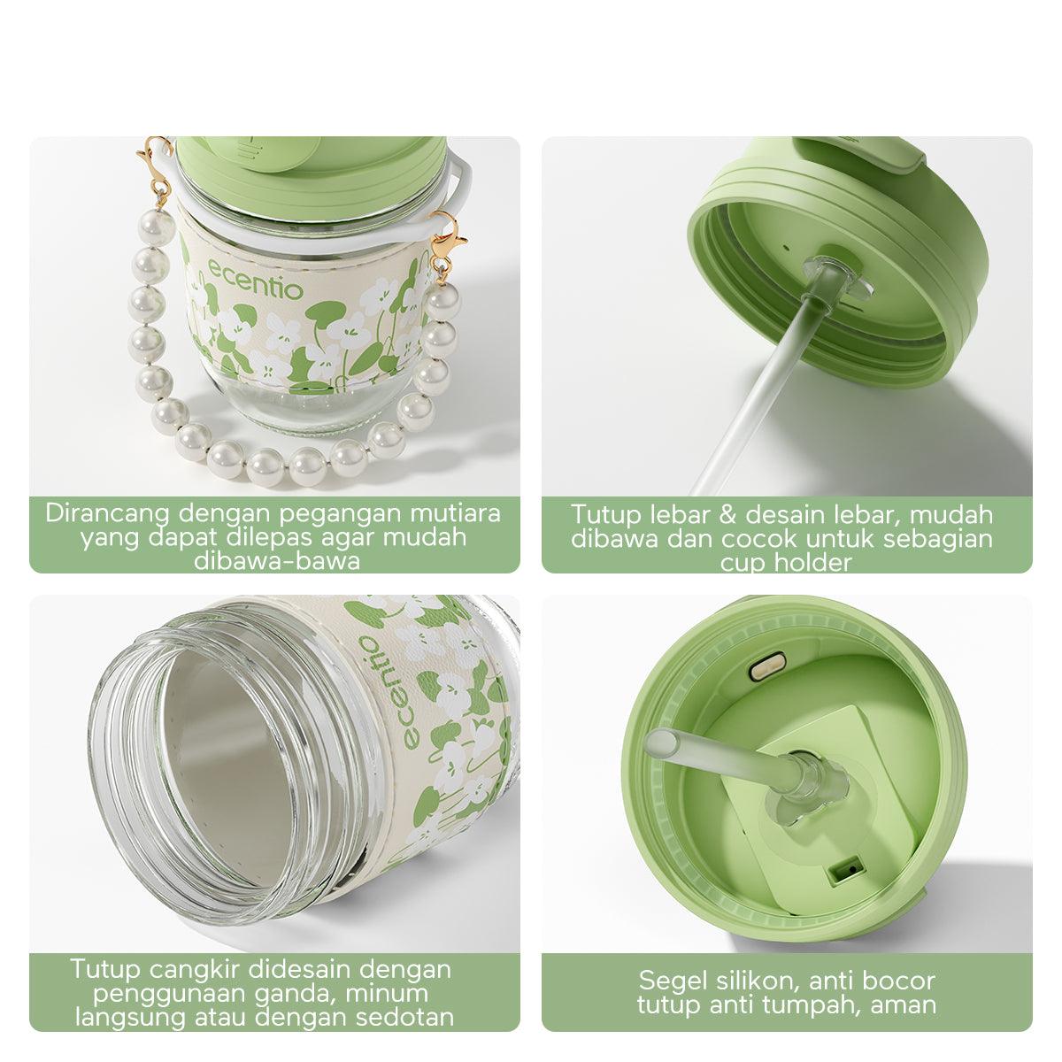 ecentio “Green Whispers” tumblers Botol Minum Pearl Glass 350ML - ecentio