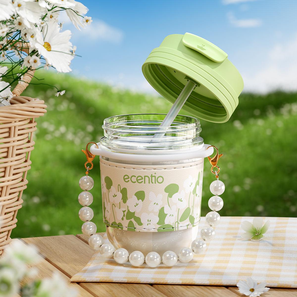 ecentio “Green Whispers” tumblers Botol Minum Pearl Glass 350ML - ecentio
