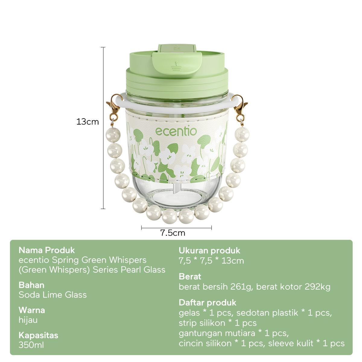ecentio “Green Whispers” tumblers Botol Minum Pearl Glass 350ML - ecentio