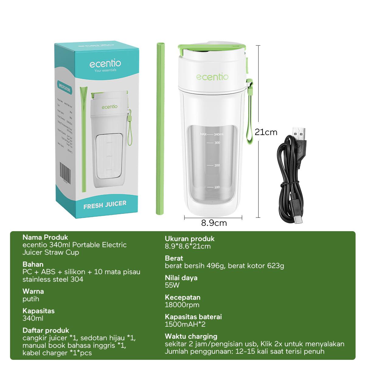 ecentio Portable Electric Juicer Straw Cup 10 mata pisau 340ML