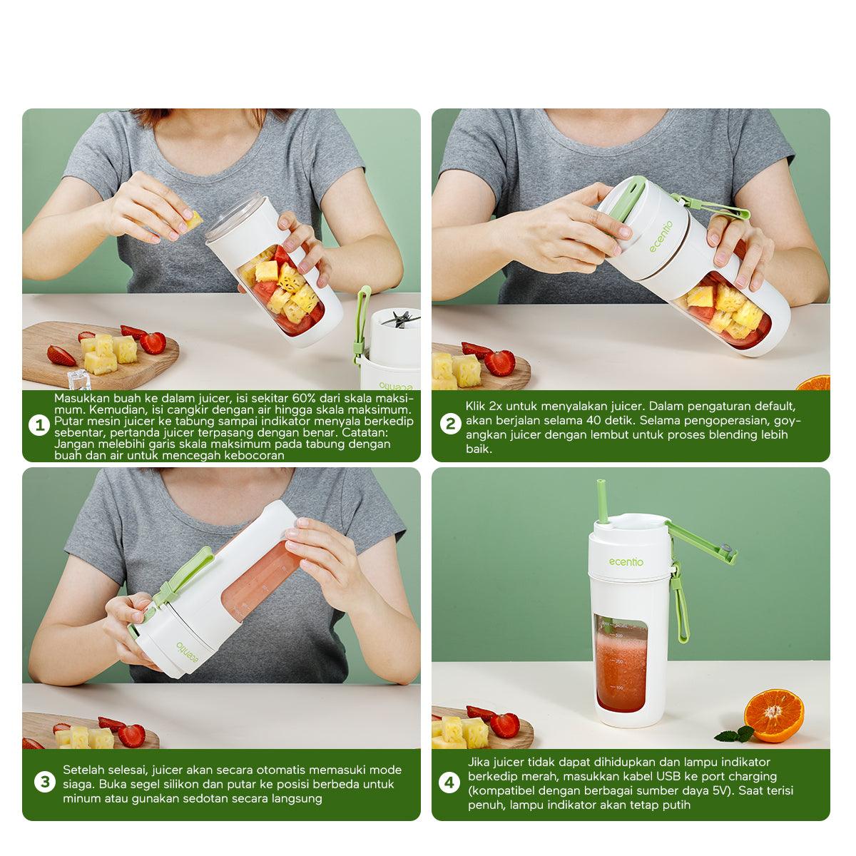 ecentio Portable Electric Juicer Straw Cup 10 mata pisau 340ML