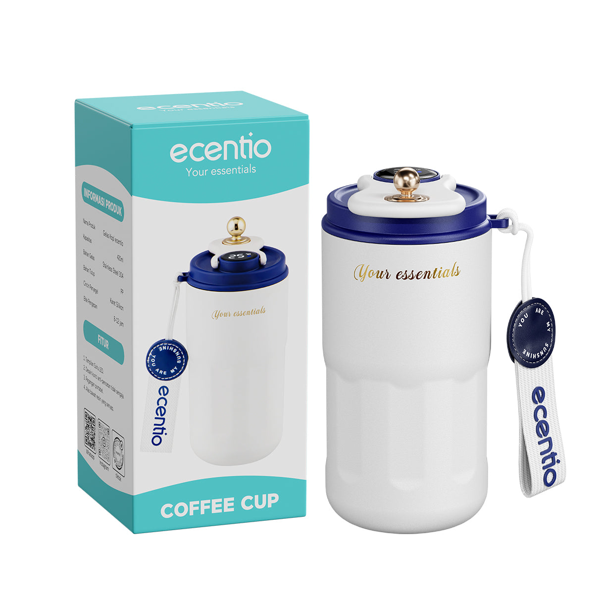 ecentio thermos tumbler vacuum mug stainless steel mug kopi LED 420ml