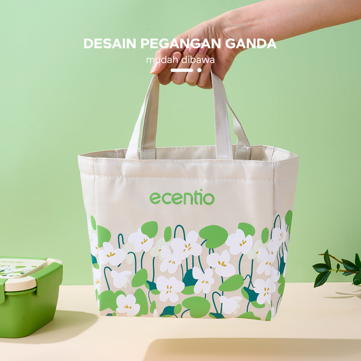 ecentio "Green whispers" lunch bag tas bekal kotak tahan panas lunch cooler bag