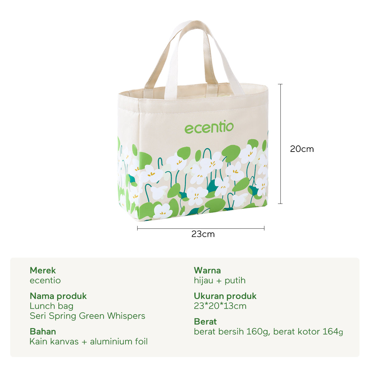 ecentio "Green whispers" lunch bag tas bekal kotak tahan panas lunch cooler bag