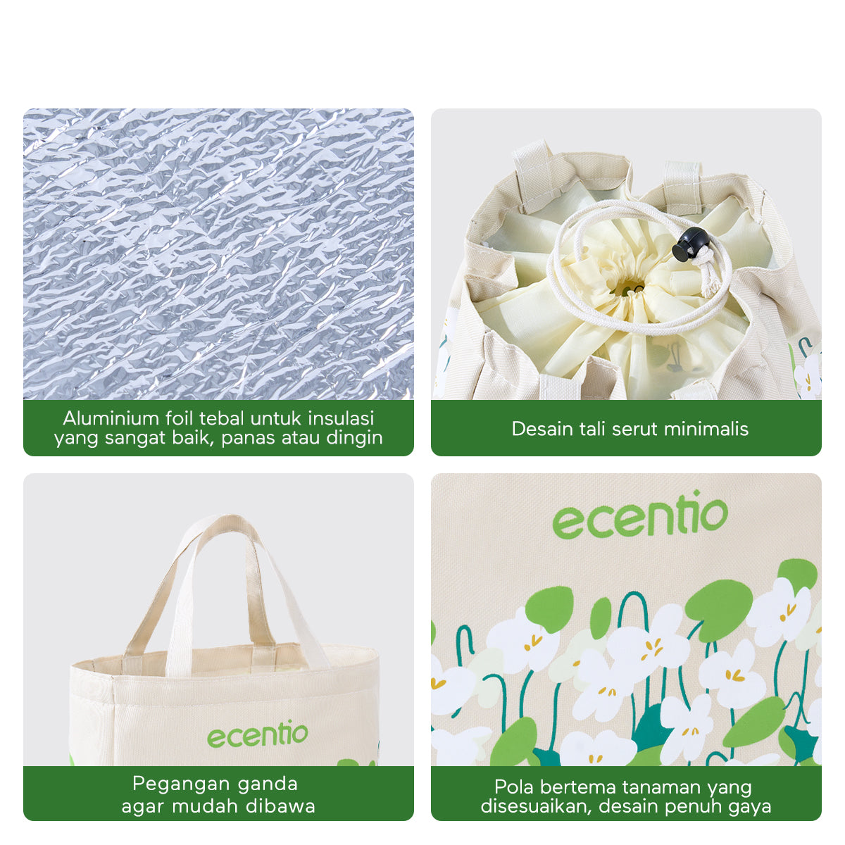 ecentio "Green whispers" lunch bag tas bekal kotak tahan panas lunch cooler bag