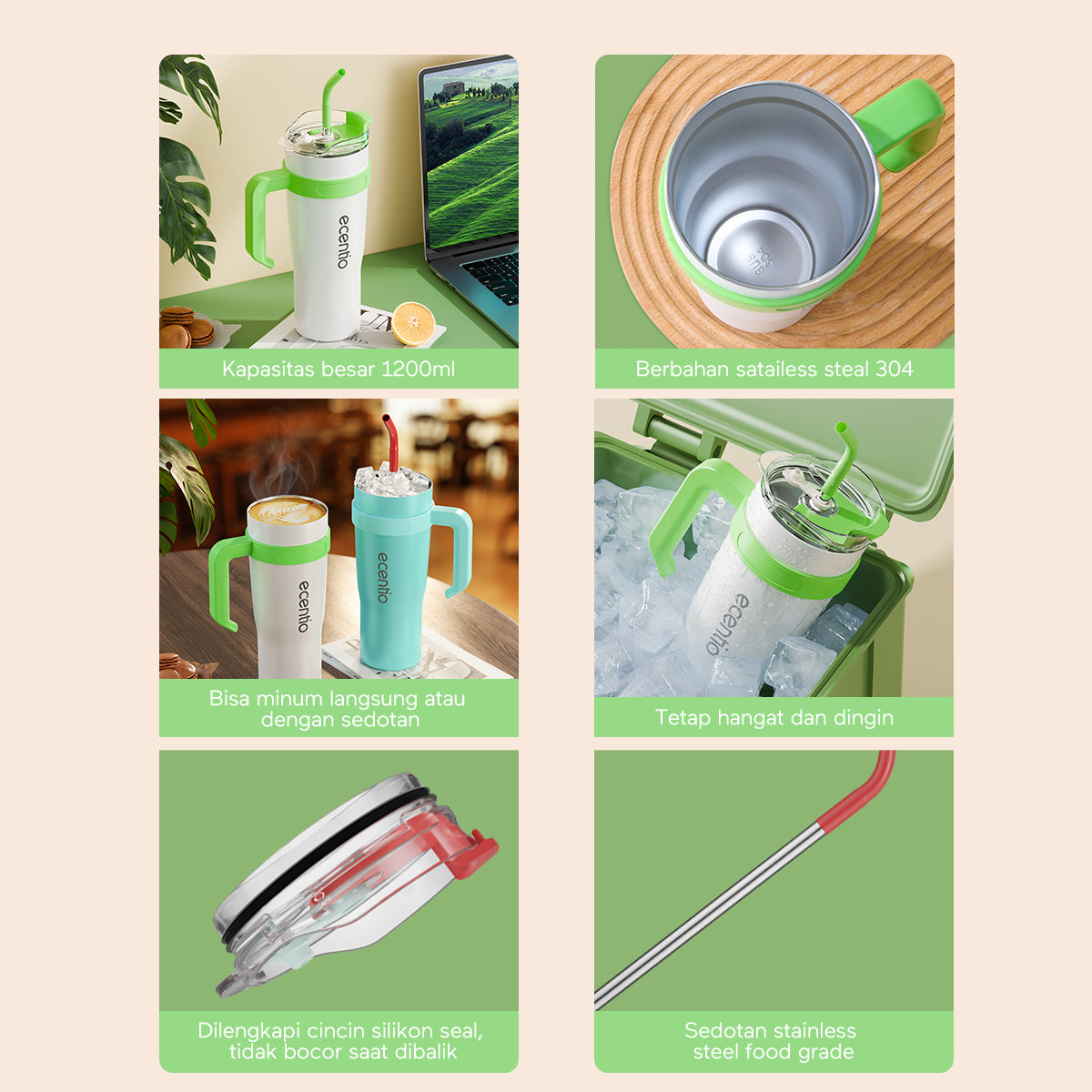 ecentio 1.2L tumbler thermos with straw