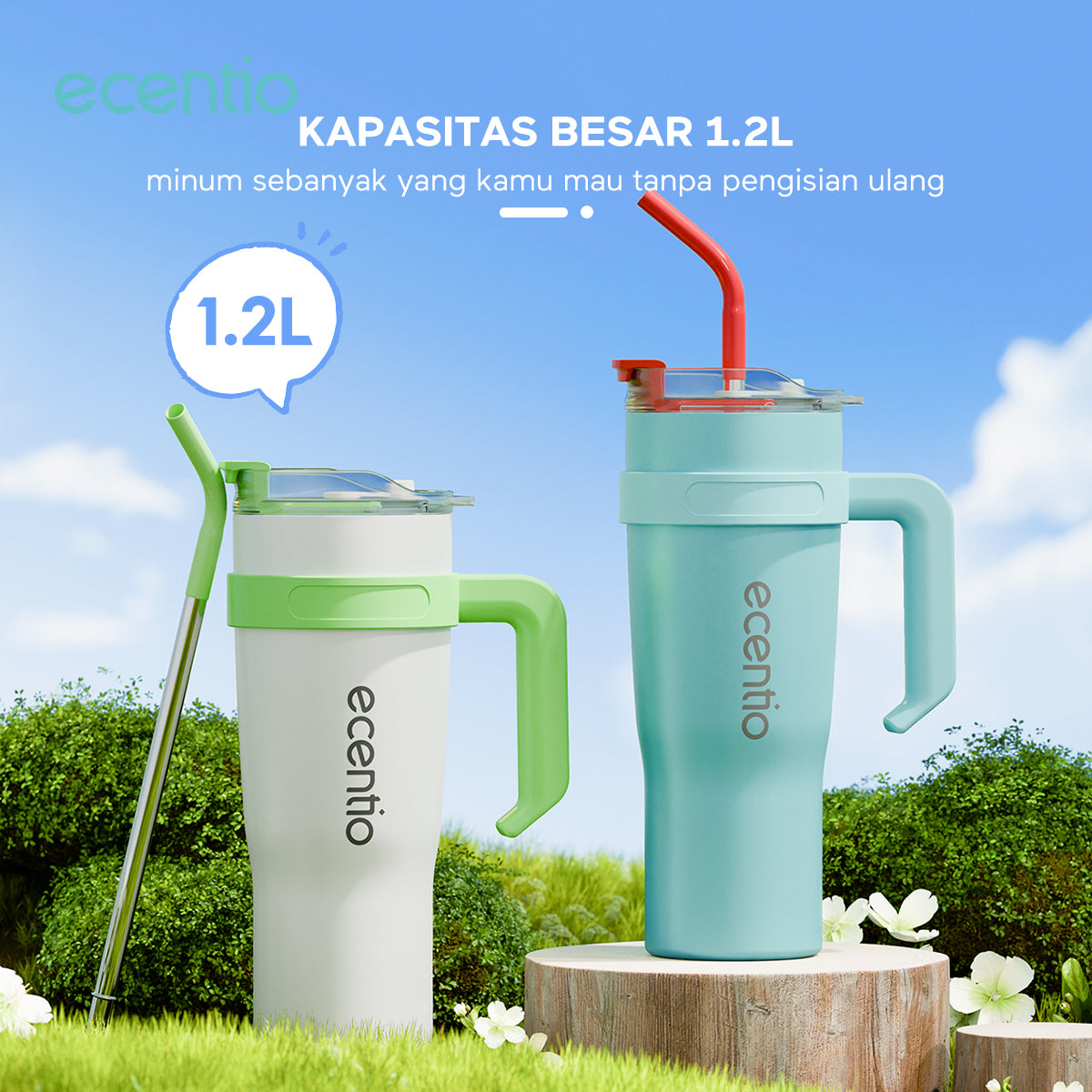 ecentio 1.2L tumbler thermos with straw
