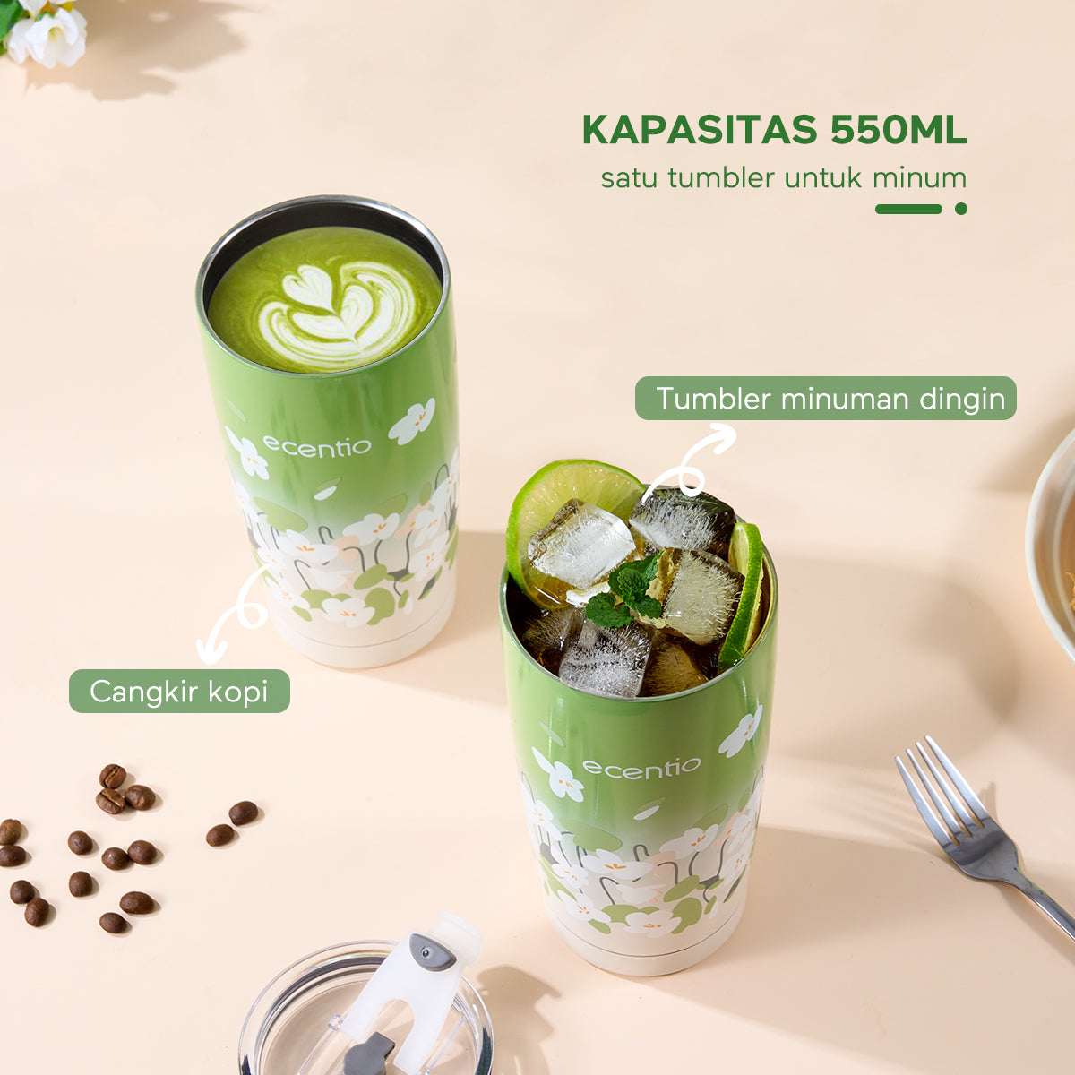 ecentio "Green Whispers" Botol Minum tumbler Termos Bottle 550ml - ecentio