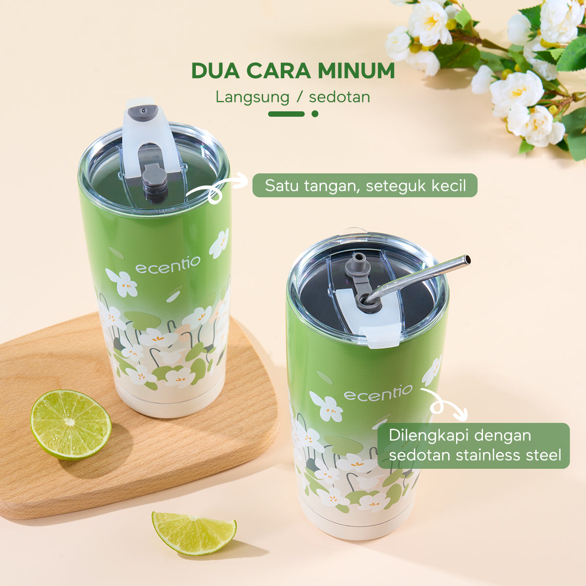 ecentio "Green Whispers" Botol Minum tumbler Termos Bottle 550ml - ecentio
