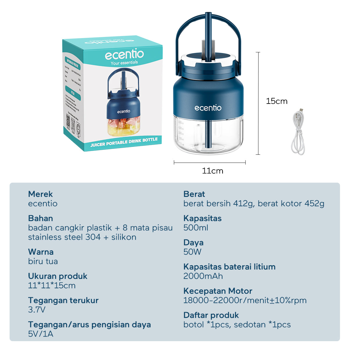 ecentio Juicer portable Blender 8 mata pisau 500ml - ecentio