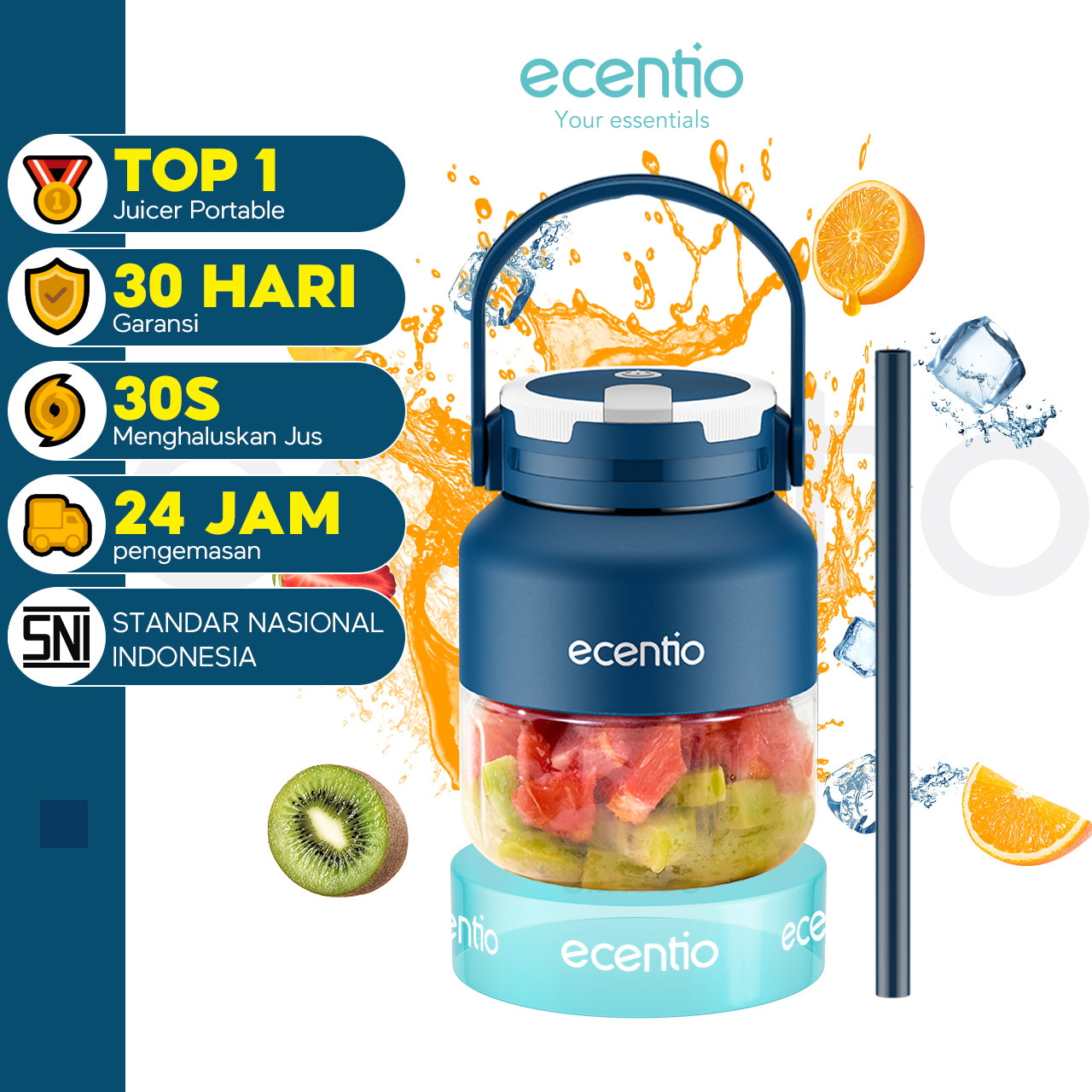 🔥Diskon Khusus🔥ecentio blender 8 mata pisau 500ml juicer dengan silikon sedotan Rechargeable kapasitas besar belender portable