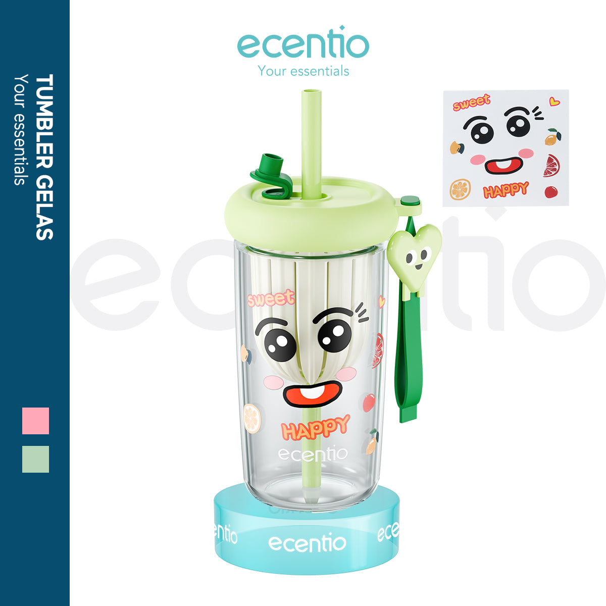 ecentio Botol Minum Tumbler Cangkir kaca Gelas stiker Gelas Minuman 500ml - ecentio