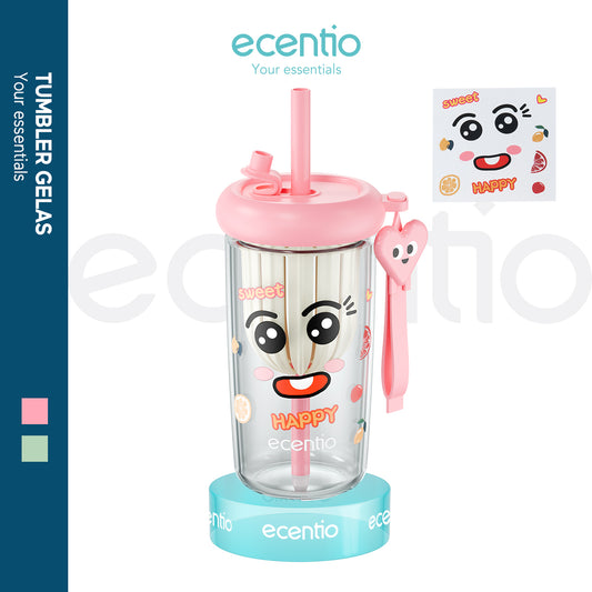 ecentio Botol Minum Tumbler Cangkir kaca Gelas stiker Gelas Minuman 500ml - ecentio
