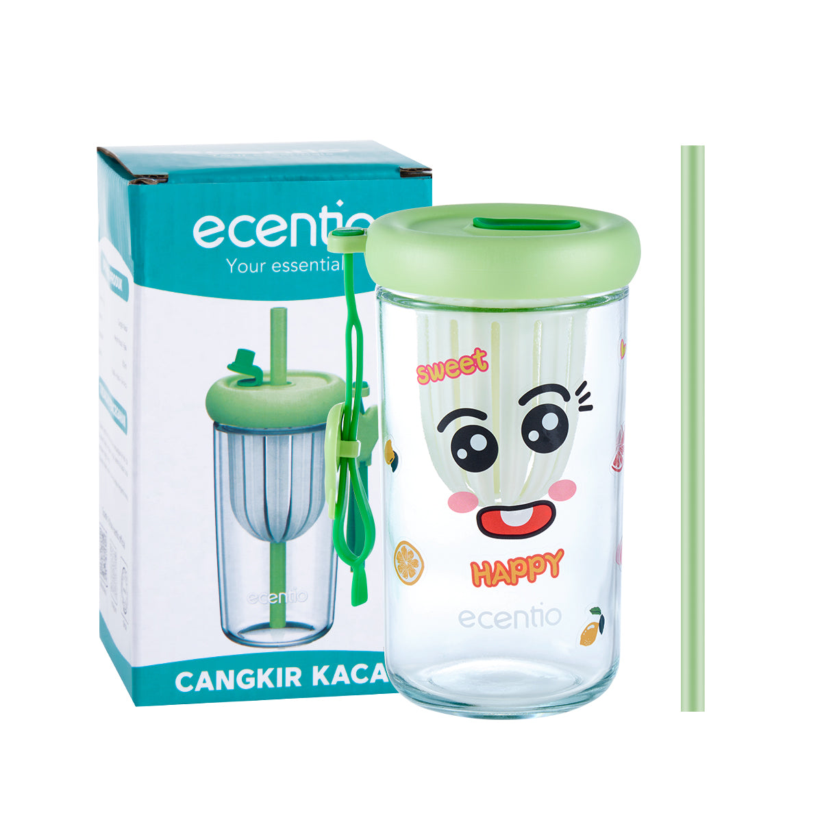 ecentio Botol Minum Tumbler Cangkir kaca Gelas stiker Gelas Minuman 500ml - ecentio