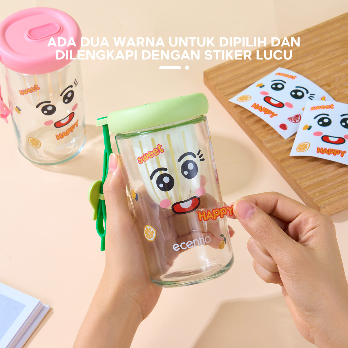 ecentio Botol Minum Tumbler Cangkir kaca Gelas stiker Gelas Minuman 500ml - ecentio