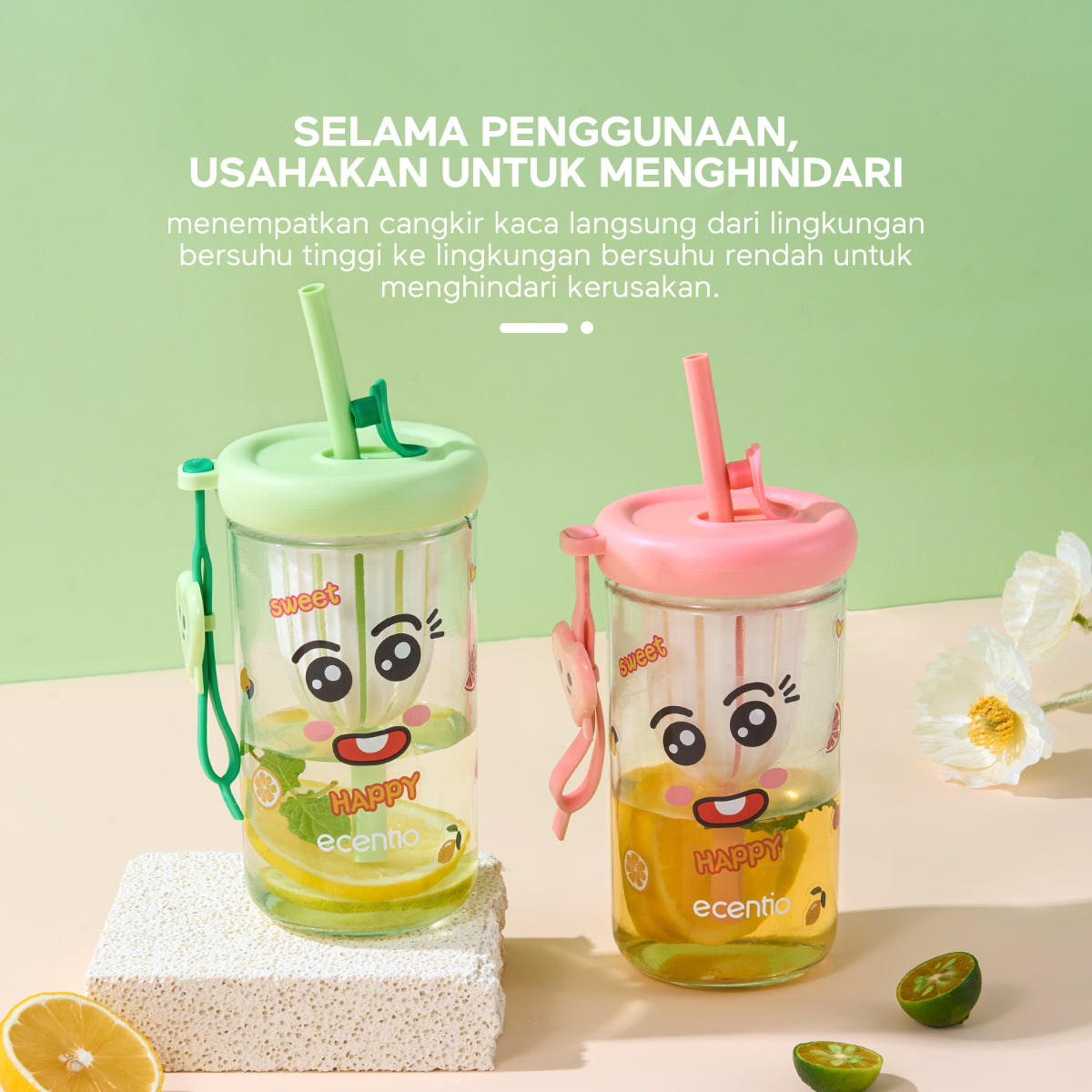 ecentio Botol Minum Tumbler Cangkir kaca Gelas stiker Gelas Minuman 500ml - ecentio