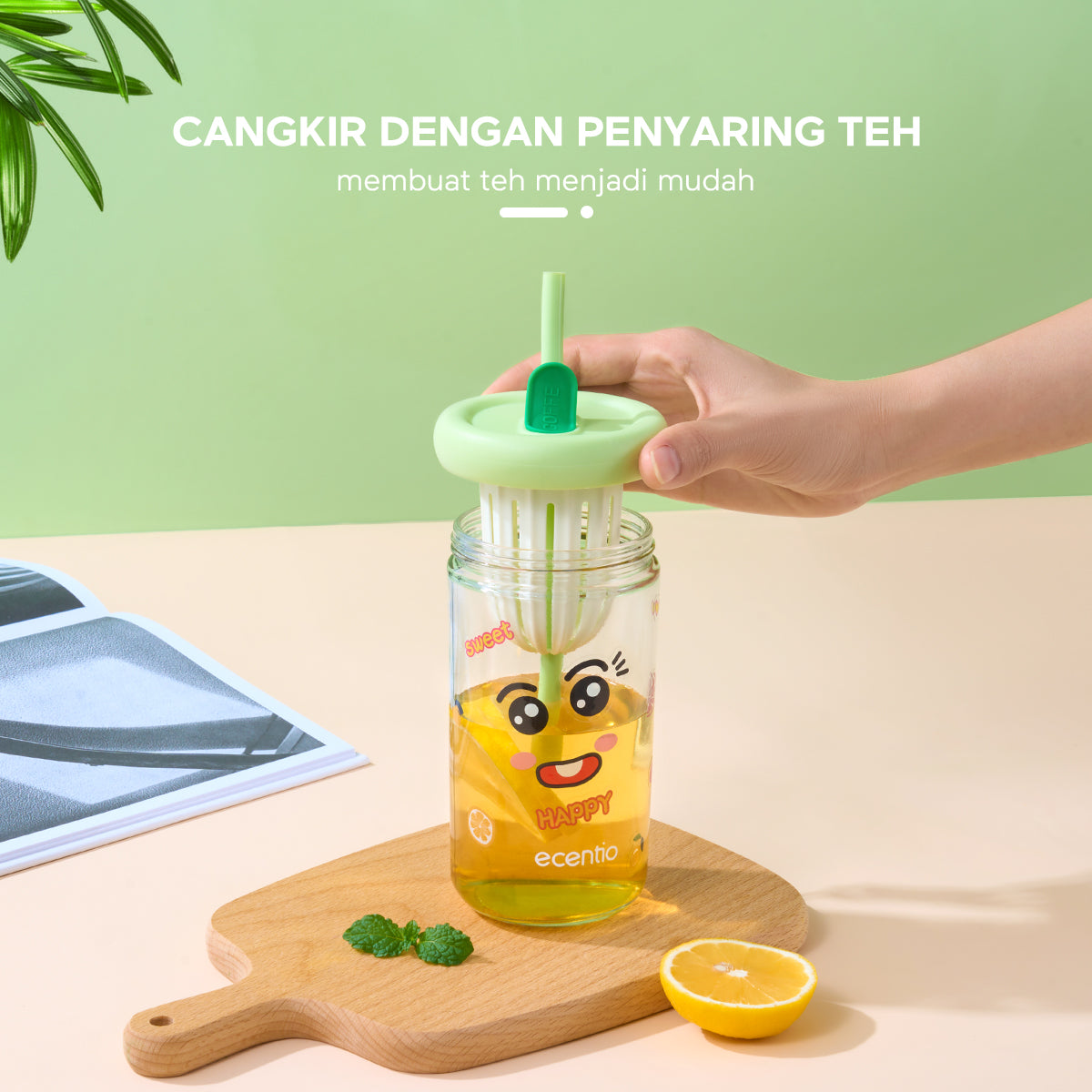 ecentio Botol Minum Tumbler Cangkir kaca Gelas stiker Gelas Minuman 500ml - ecentio