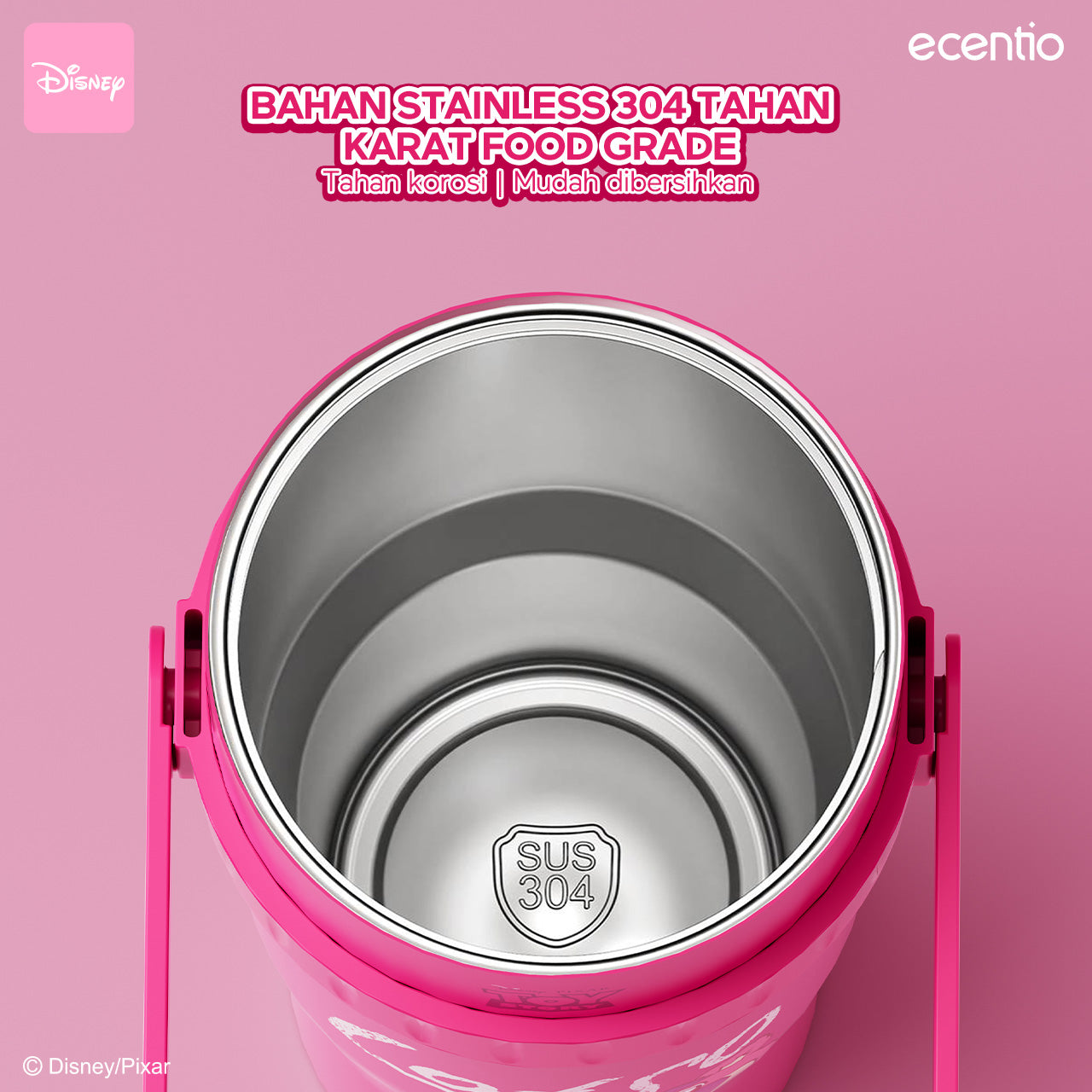 【Original】ecentio Tumbler Disney Lotso 1.2L Tahan Dingin 24 Jam Sedotan & Dudukan Ponsel Bonus Stiker 3D DIY