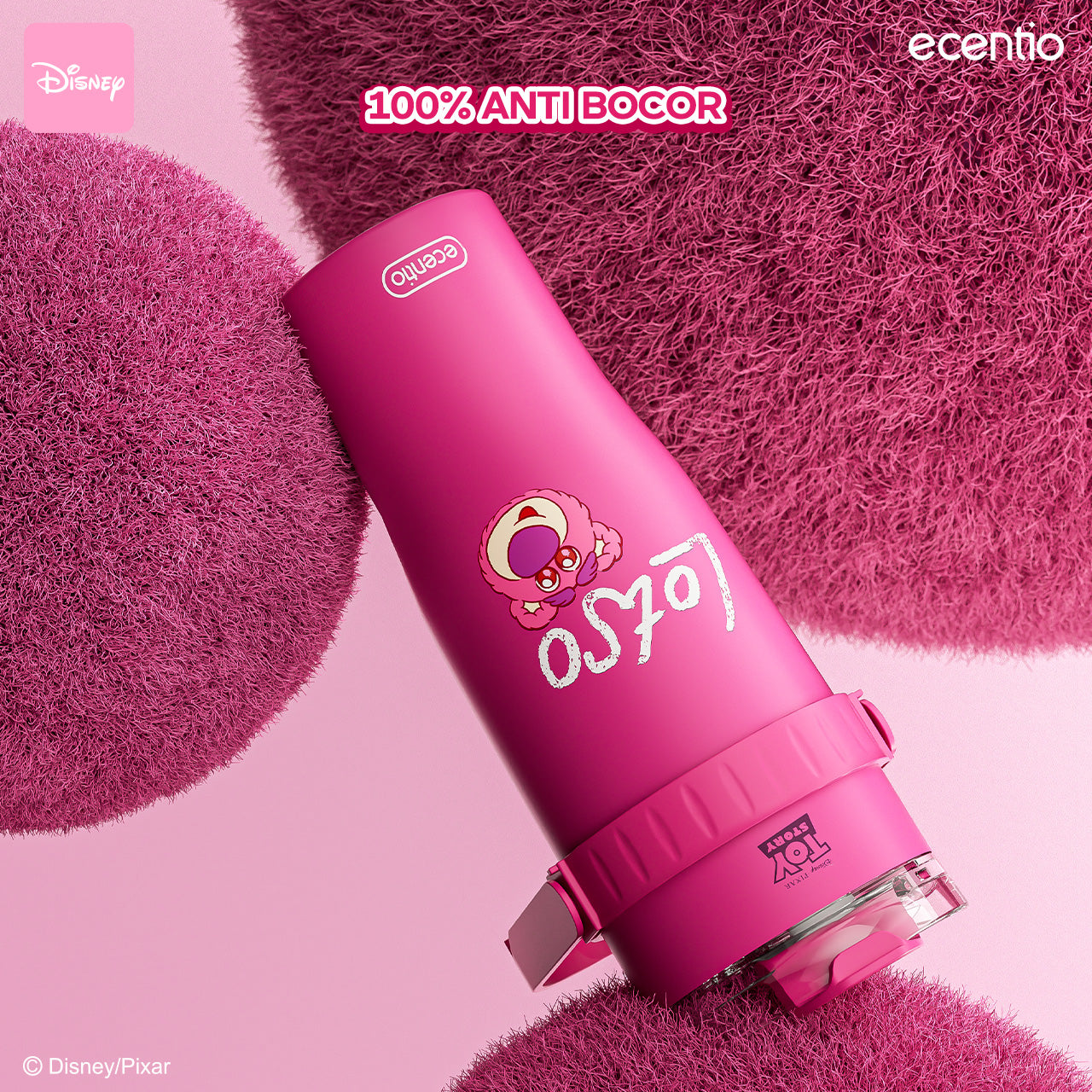 【Original】ecentio Tumbler Disney Lotso 1.2L Tahan Dingin 24 Jam Sedotan & Dudukan Ponsel Bonus Stiker 3D DIY
