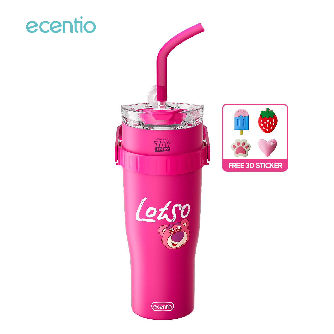 【Original】ecentio Tumbler Disney Lotso 1.2L Tahan Dingin 24 Jam Sedotan & Dudukan Ponsel Bonus Stiker 3D DIY