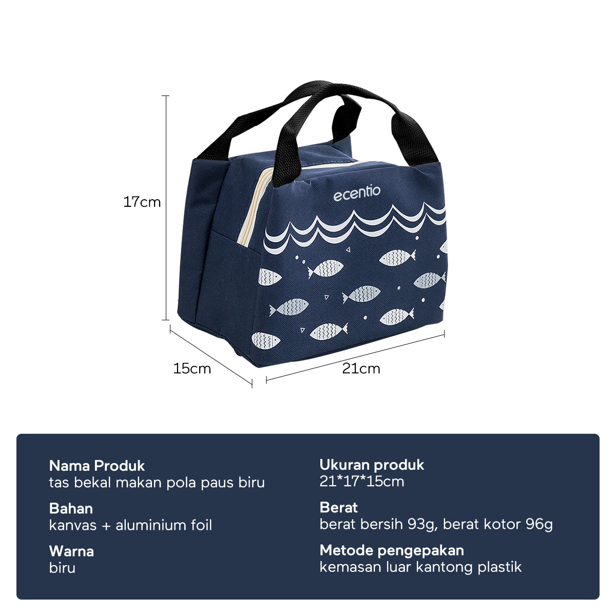 ecentio Lunch Bag Tas Bekal Kotak Makn Bag Lunch Cooler Tas Makanan - ecentio