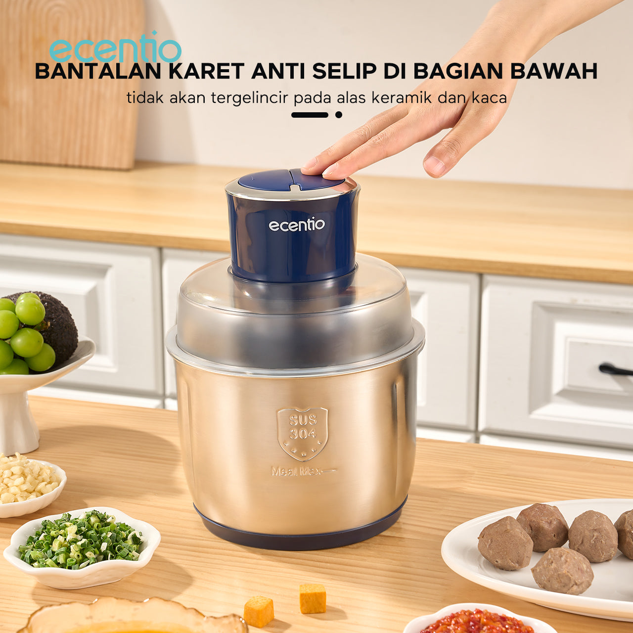 ecentio Food Chopper 3L 4 pisau Stainless steel 304 Penggiling Daging Sayur Meat Grinder Kova Kraser