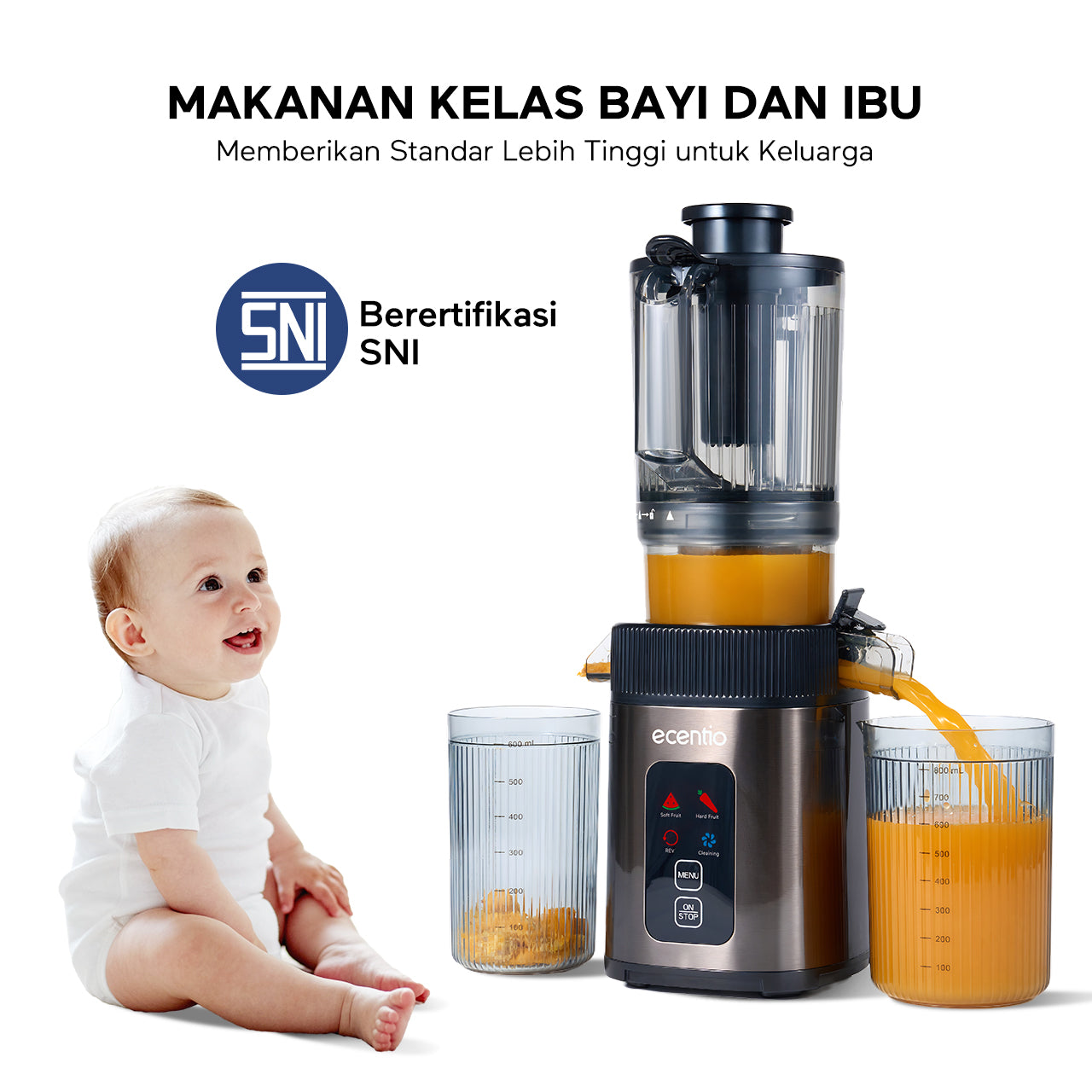 ecentio Slow Juicer Portable 112mm Caliber & Smart Touch Blender 550ml+600ml — Garansi 1 Tahun