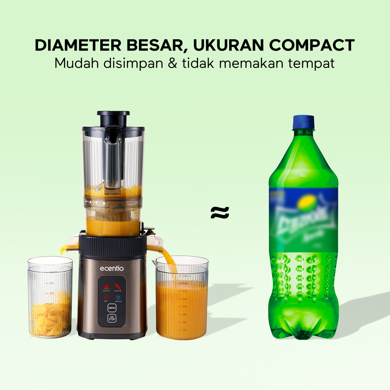 ecentio Slow Juicer Portable 112mm Caliber & Smart Touch Blender 550ml+600ml — Garansi 1 Tahun