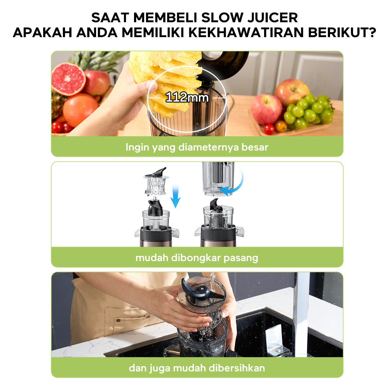 ecentio Slow Juicer Portable 112mm Caliber & Smart Touch Blender 550ml+600ml — Garansi 1 Tahun