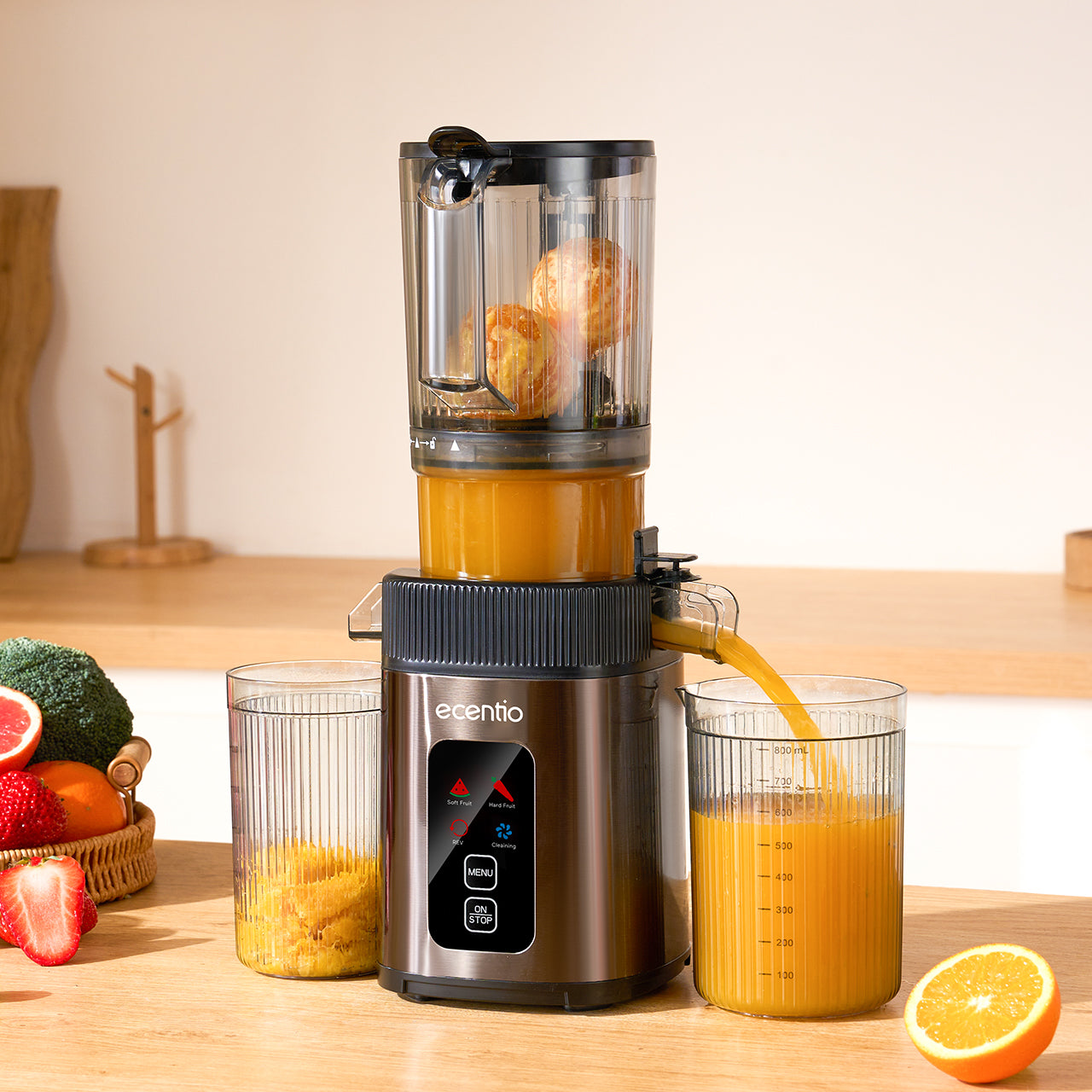 ecentio Slow Juicer Portable 112mm Caliber & Smart Touch Blender 550ml+600ml — Garansi 1 Tahun