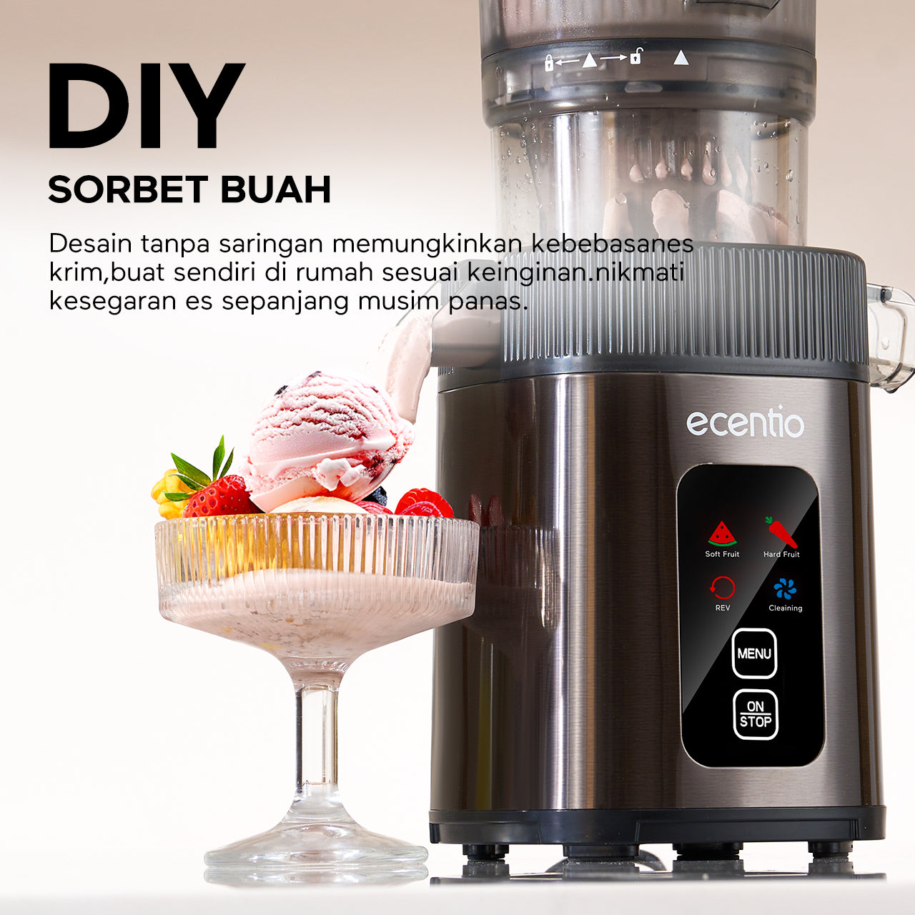 ecentio Slow Juicer Portable 112mm Caliber & Smart Touch Blender 550ml+600ml — Garansi 1 Tahun