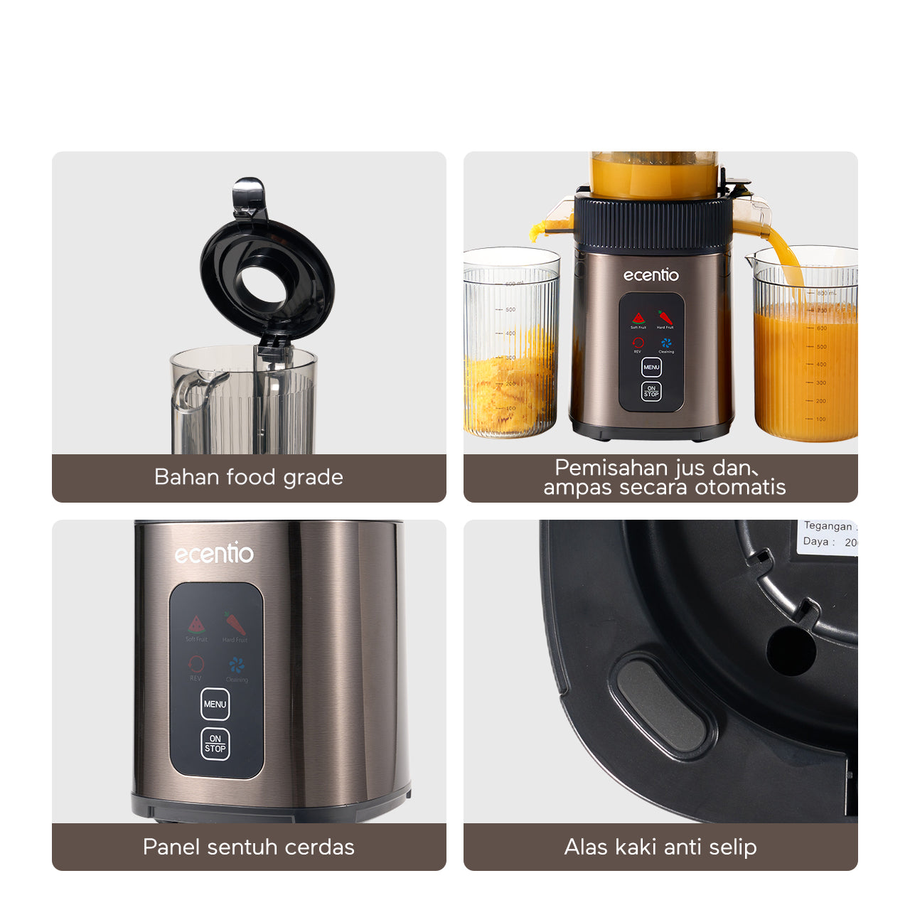 ecentio Slow Juicer Portable 112mm Caliber & Smart Touch Blender 550ml+600ml — Garansi 1 Tahun