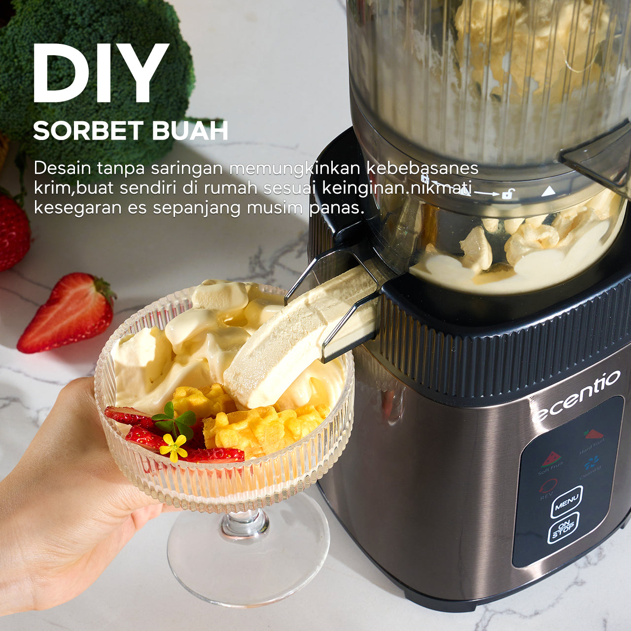 ecentio Smart Slow Juicer Cerdas Panel Sentuh Lubang 112mm 1000ml Besar 99% Ekstraksi Slow Juicer Multifungsi Garansi Resmi 1 Tahun