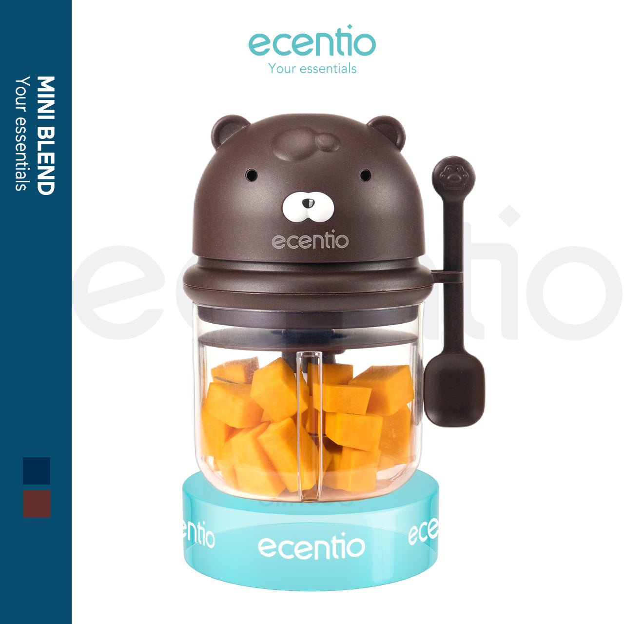 ecentio Pengolah Makanan Mini Portabel 400ml - Cincang Cepat dengan 6 Mata Pisau