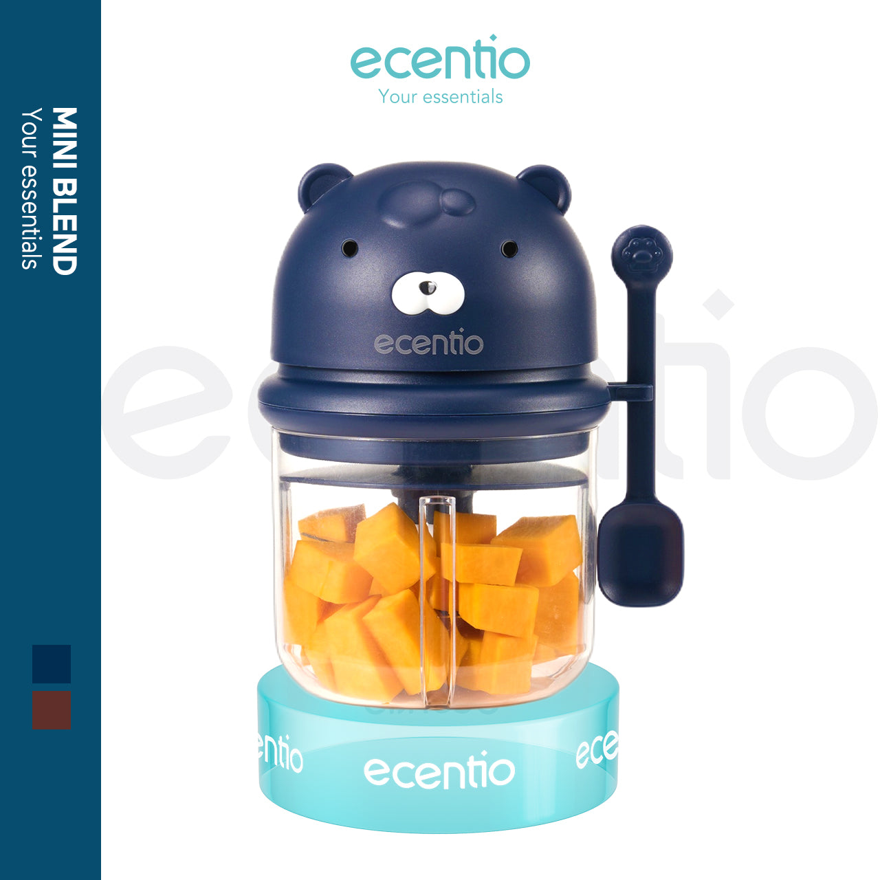 ecentio Pengolah Makanan Mini Portabel 400ml - Cincang Cepat dengan 6 Mata Pisau