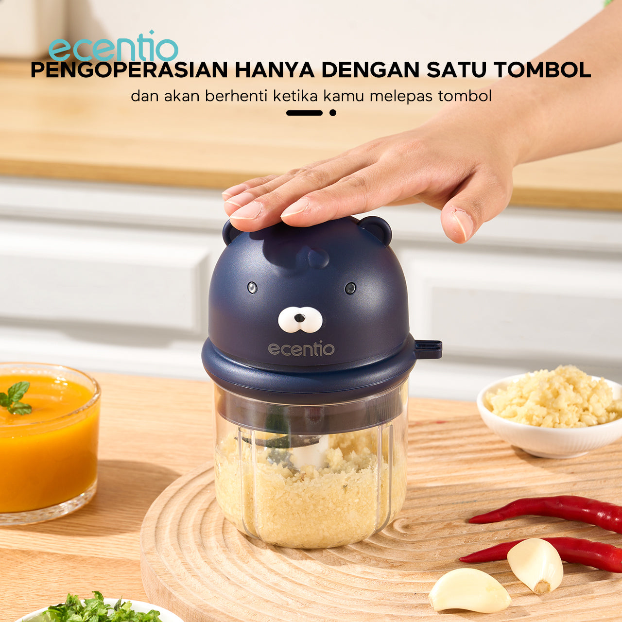 ecentio Pengolah Makanan Mini Portabel 400ml - Cincang Cepat dengan 6 Mata Pisau