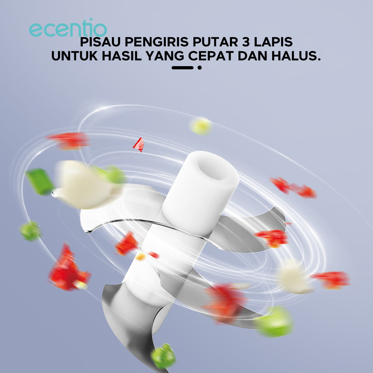 ecentio Pengolah Makanan Mini Portabel 400ml - Cincang Cepat dengan 6 Mata Pisau