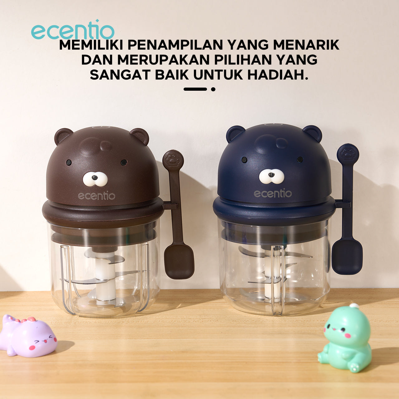 ecentio Pengolah Makanan Mini Portabel 400ml - Cincang Cepat dengan 6 Mata Pisau