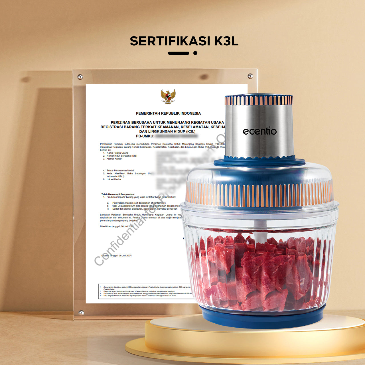 ecentio 5-in-1 Chopper Multifungsi 3L dengan 6 Pisau Stainless Steel