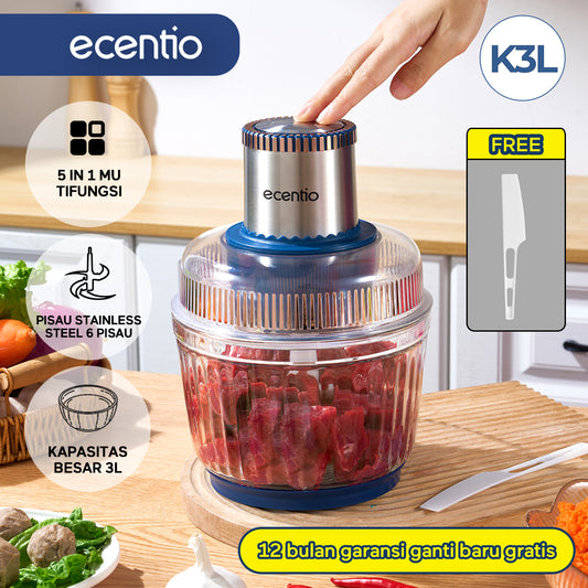 ecentio 5-in-1 Chopper Multifungsi 3L dengan 6 Pisau Stainless Steel