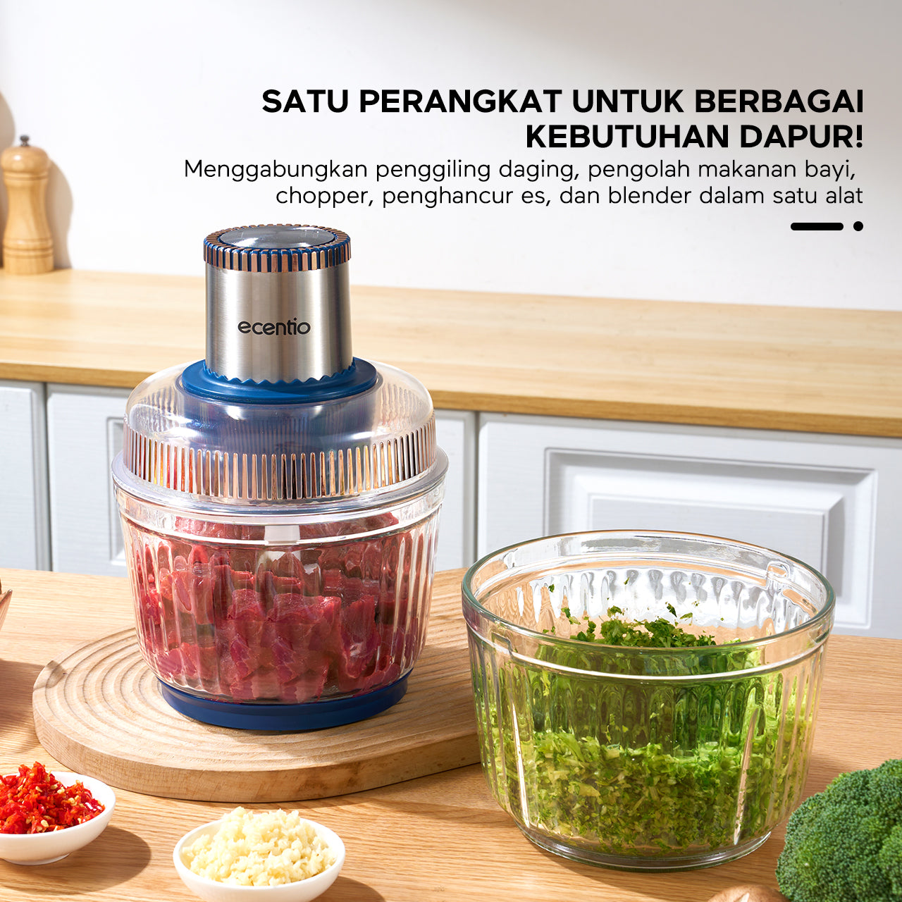 ecentio 5-in-1 Chopper Multifungsi 3L dengan 6 Pisau Stainless Steel