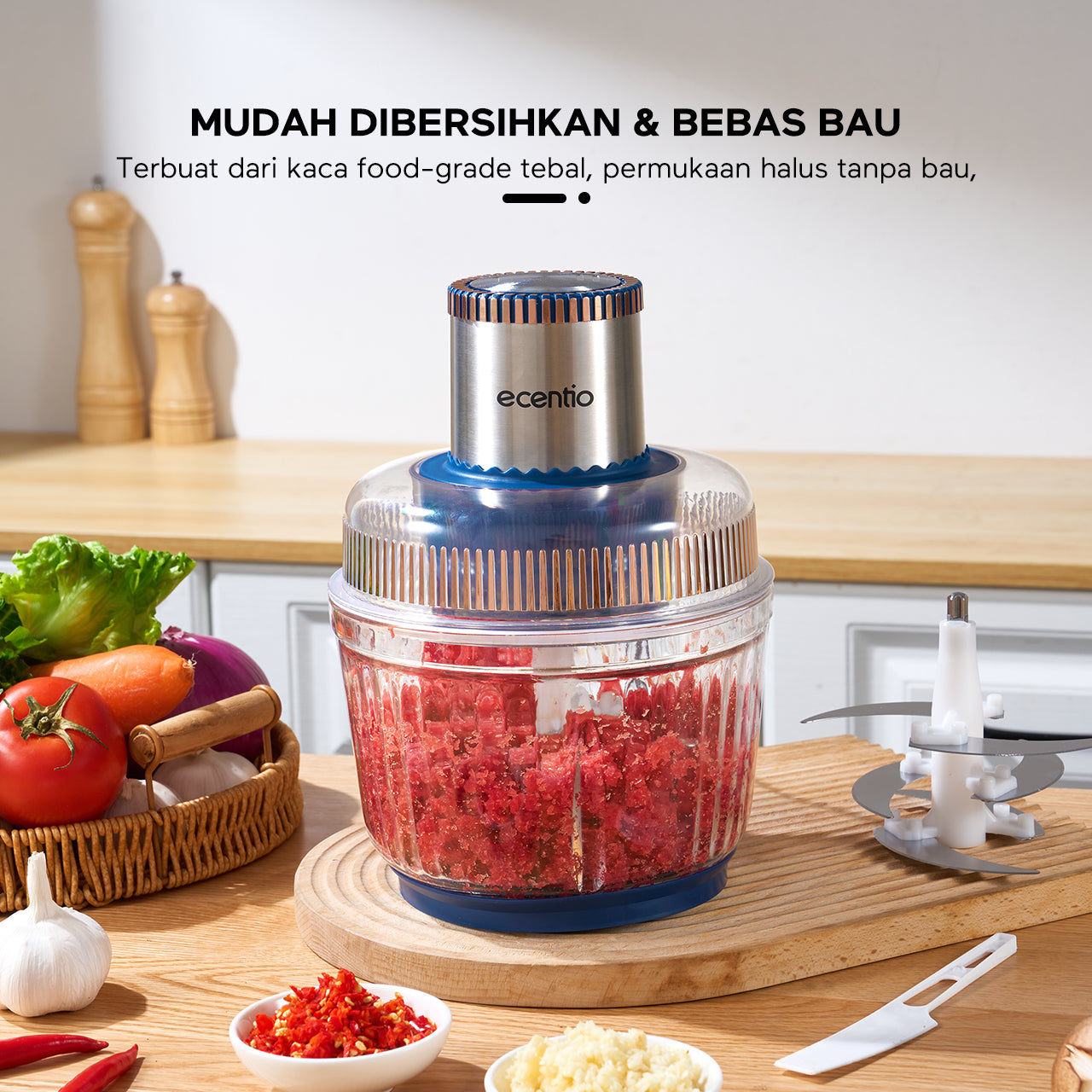 ecentio 5-in-1 Chopper Multifungsi 3L dengan 6 Pisau Stainless Steel