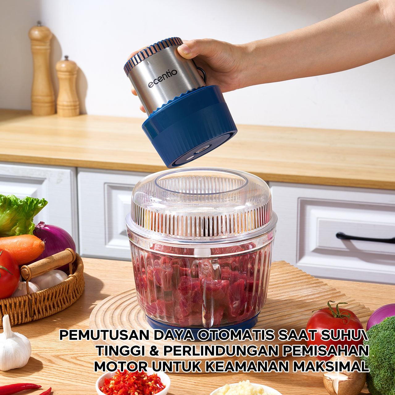 ecentio 5-in-1 Chopper Multifungsi 3L dengan 6 Pisau Stainless Steel