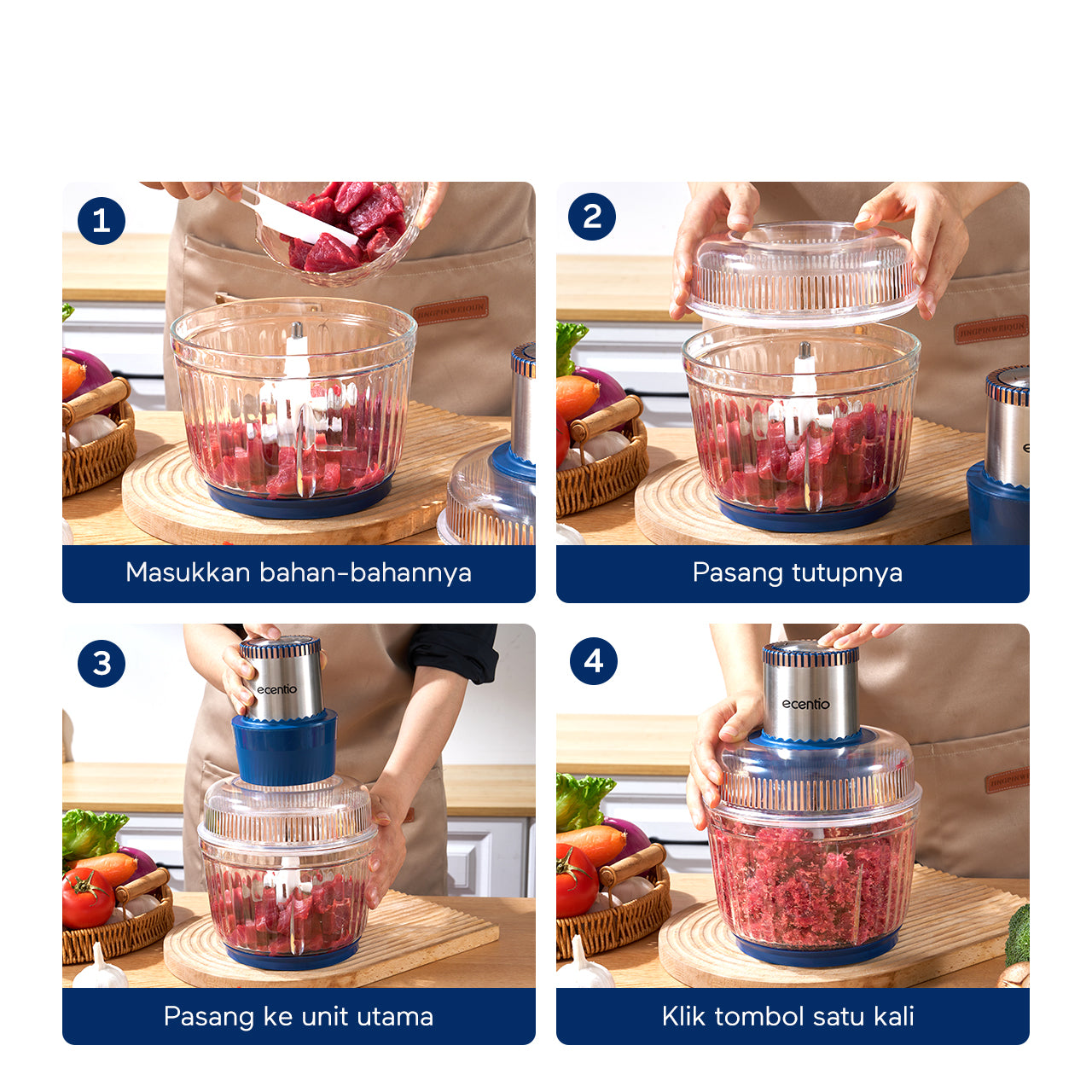 ecentio 5-in-1 Chopper Multifungsi 3L dengan 6 Pisau Stainless Steel