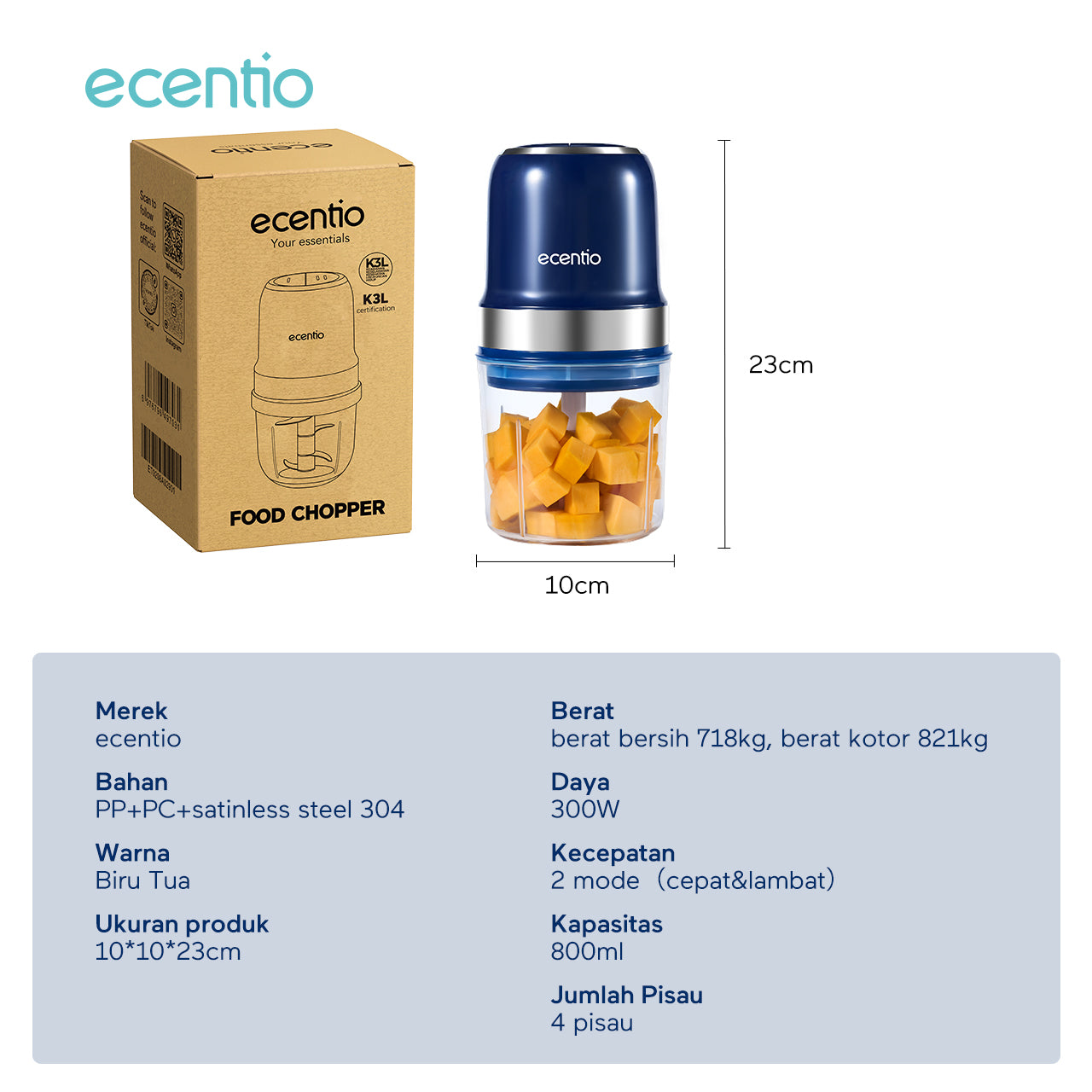 【🌟Pre-Order】ecentio Baby Food Processor 800ml — Blender Makanan Multifungsi, Hancur Halus 10 Detik!