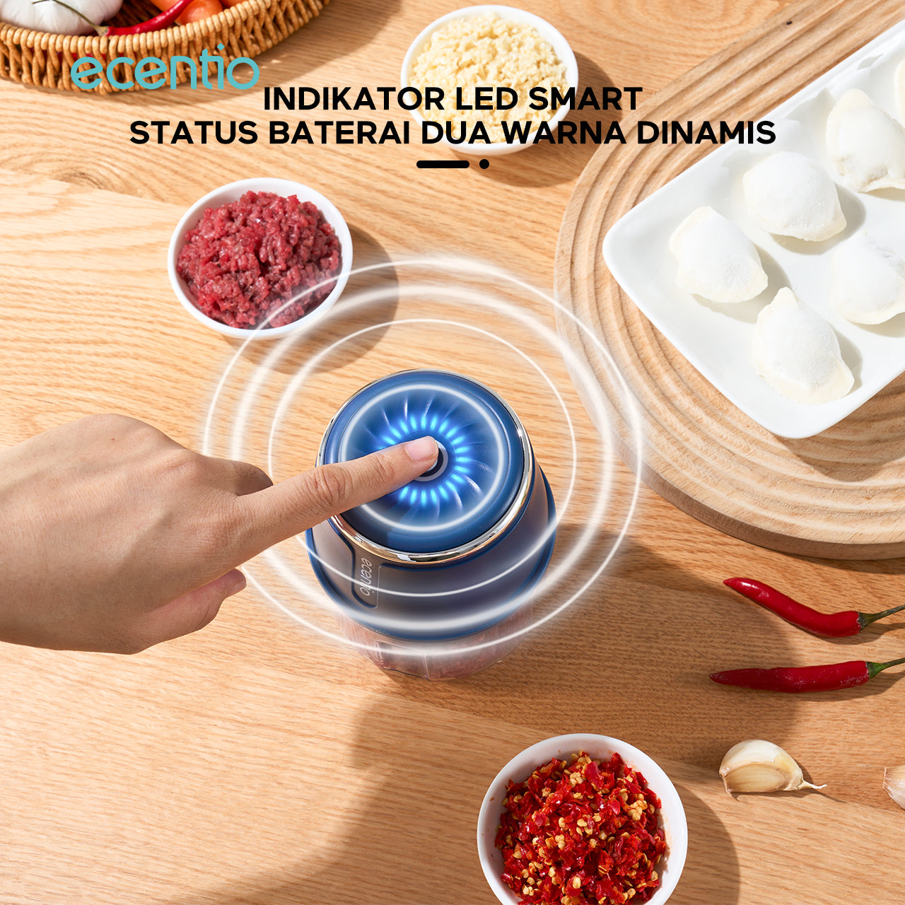 【2.0 Versions】ecentio Mini Chopper Blender 6 pisau 250ml Portable bumbu Dapur Portable Penumbuk bawang