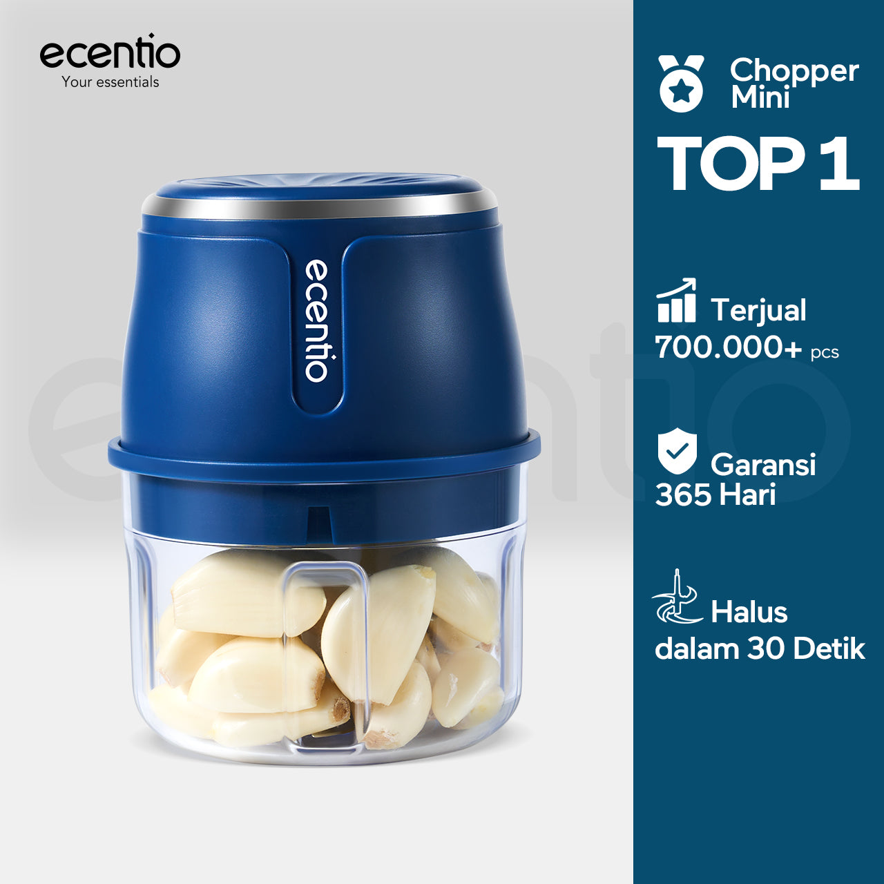 【2.0 Versions】ecentio Mini Chopper Blender 6 pisau 250ml Portable bumbu Dapur Portable Penumbuk bawang